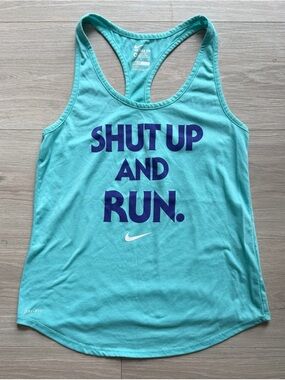 Nike Teal Racerback Tank with Purple 'SHUT UP AND RUN' Graphic